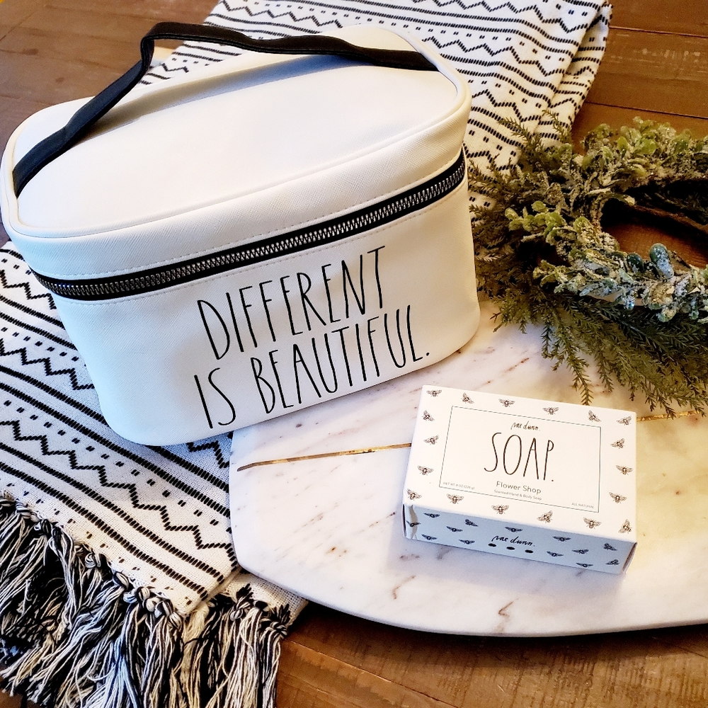 2 Pc Rae Dunn DIFFERENT IS BEAUTIFUL Cosmetic Bag & Bar Soap